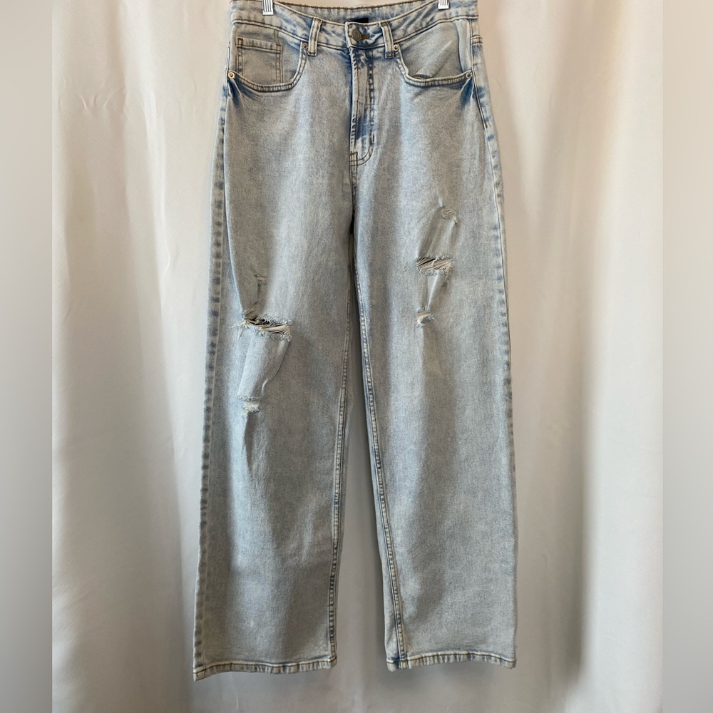 NOBO Womens Straight Leg Jeans Size 11/28 Light Wash Grunge Distressed Thrashed
